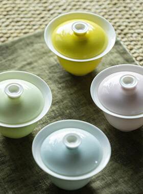 墨己薄胎原矿色釉盖碗玉泥白瓷家用陶瓷泡茶碗简约淡雅浅色盖碗