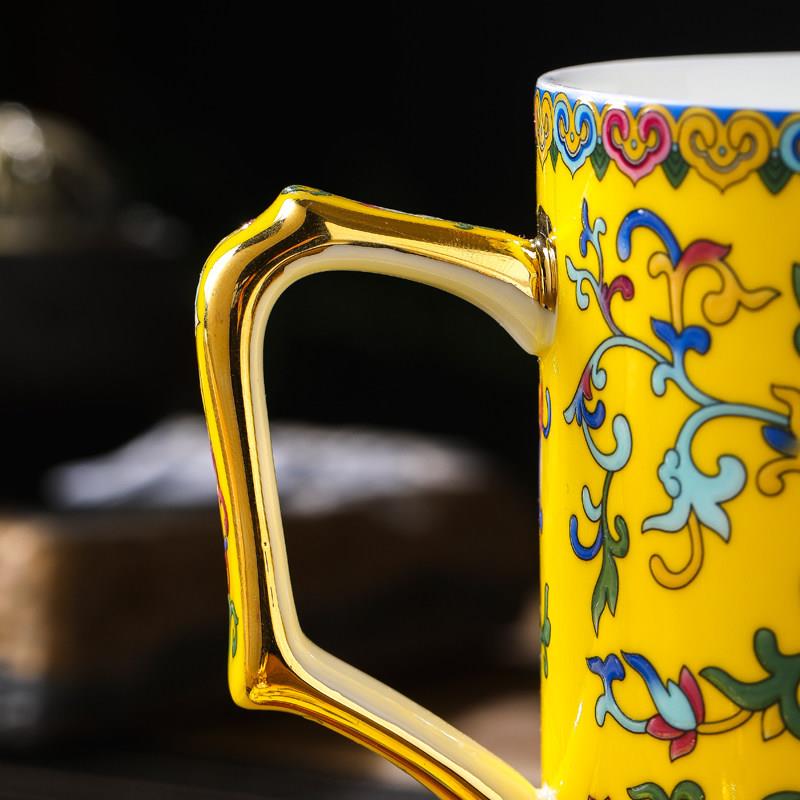 景德镇中式青花珐琅杯陶瓷家用泡茶杯带盖骨瓷水杯办公杯会议杯子