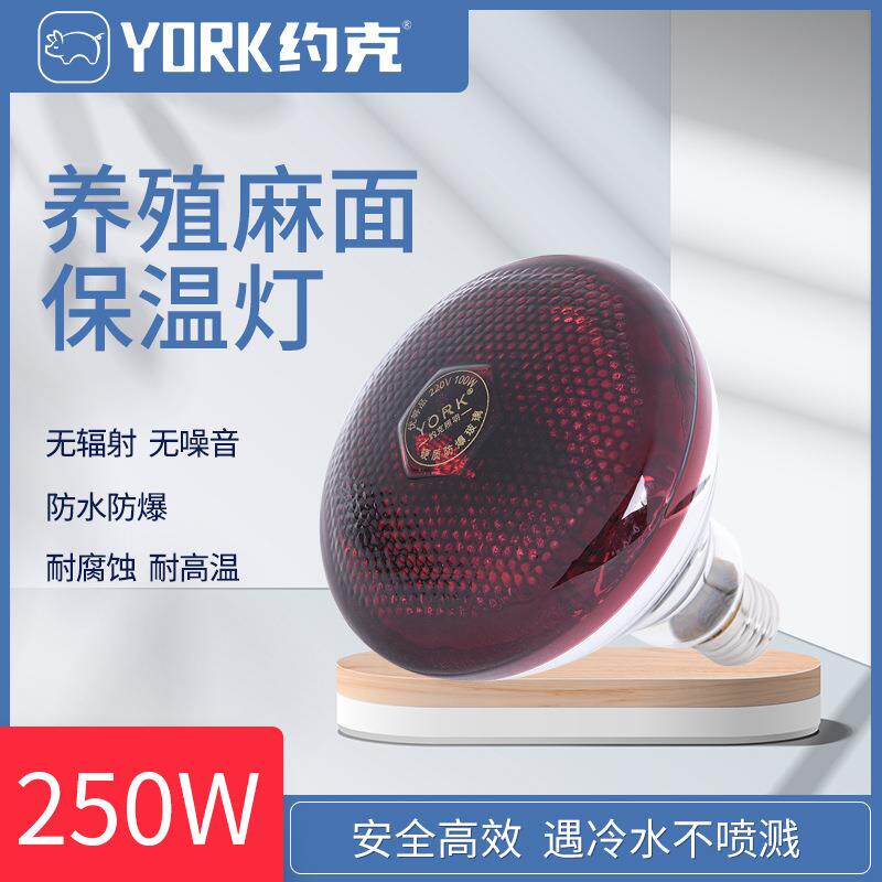 约克YORK养殖保温灯仔猪取暖灯泡红外线加厚麻面烤灯10只烤红