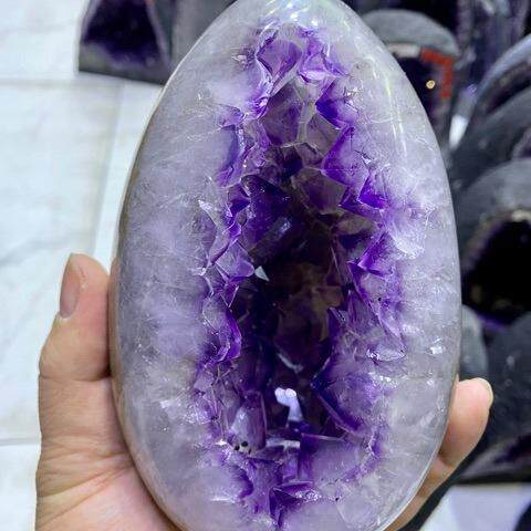 实体一手乌拉圭原矿纯玛瑙紫晶钱袋子摆件