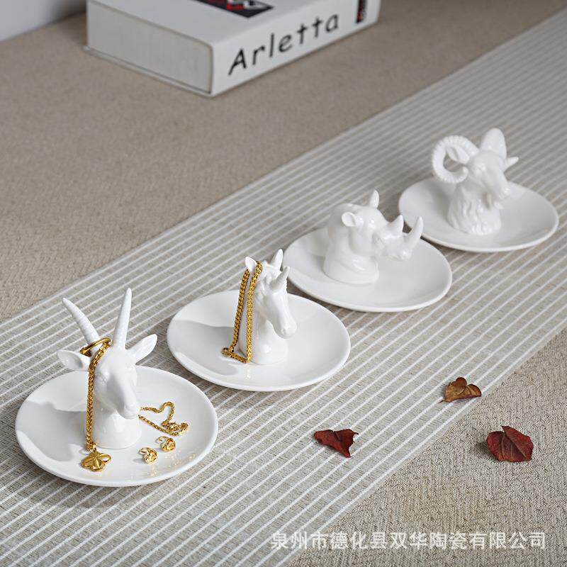 新品北欧陶瓷首饰盘动物饰品收纳盘家居工艺品摆件陶瓷摆件