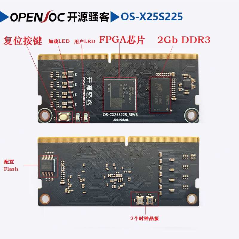 [OS-X25S225] Xilinx Spartan 7 FPGA入门开发板 核心板