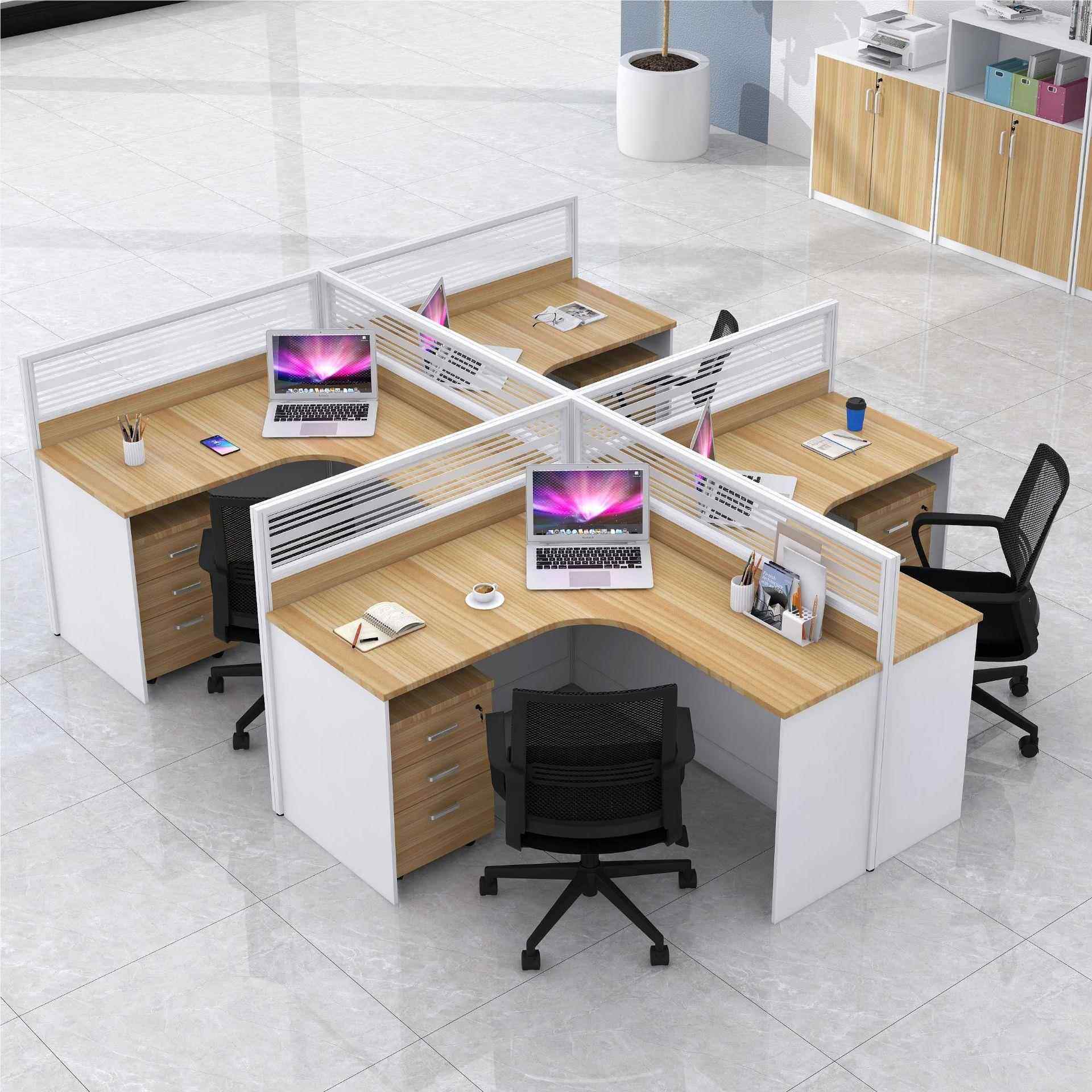 屏风办公桌4人位简约干字JY568办公桌有挡型椅板公办室电脑办公桌