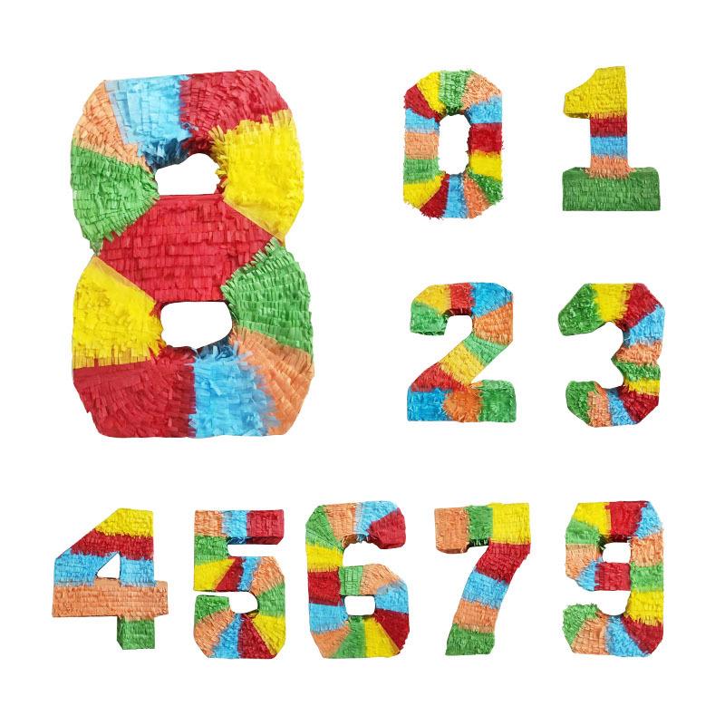现货数字彩色立体皮纳塔砸糖填充生日派对节日装饰