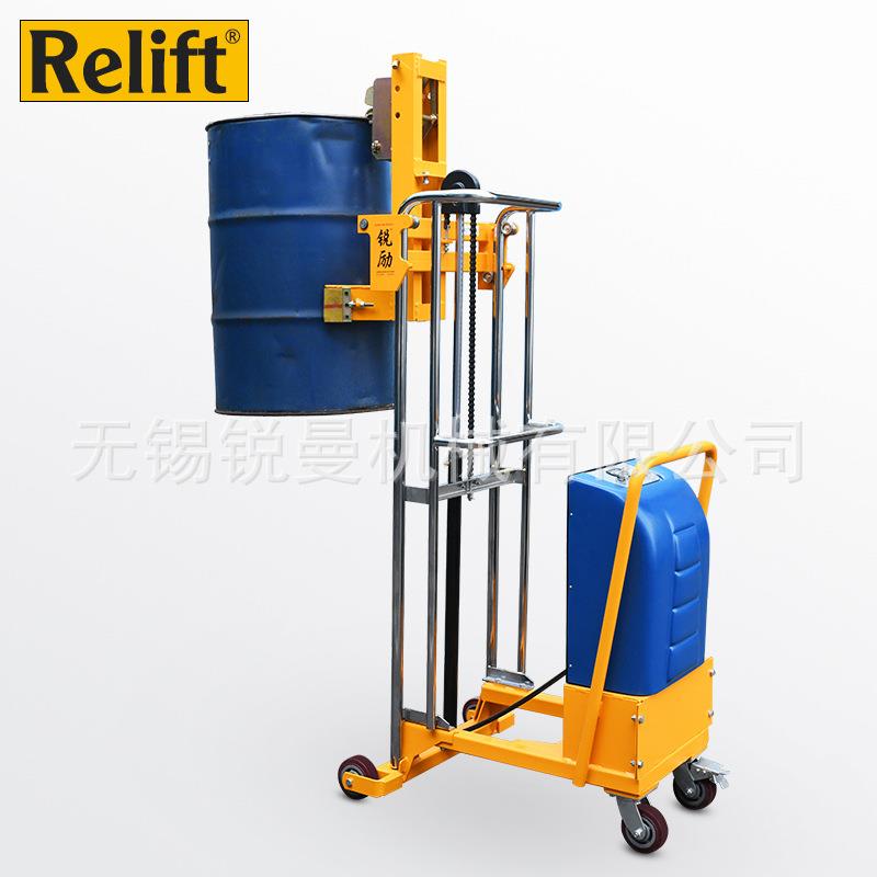 锐励平衡重油桶堆高车半电动油桶车圆桶倒料升高车电动堆高搬运车