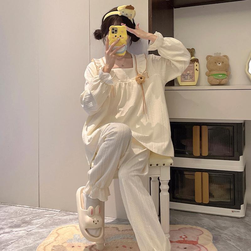 带胸垫法式睡衣女款春季2026新款长袖甜美公主风可外穿家居服套装