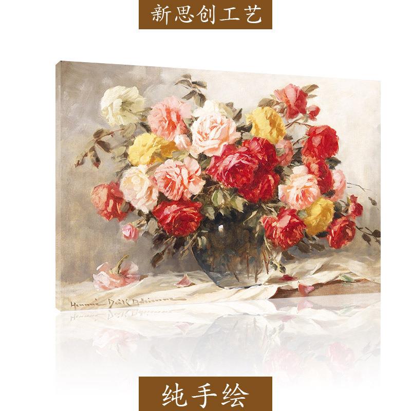 手绘油画定制酒店客厅写实挂画廊鲜花卉静物纯手工装饰画跨境