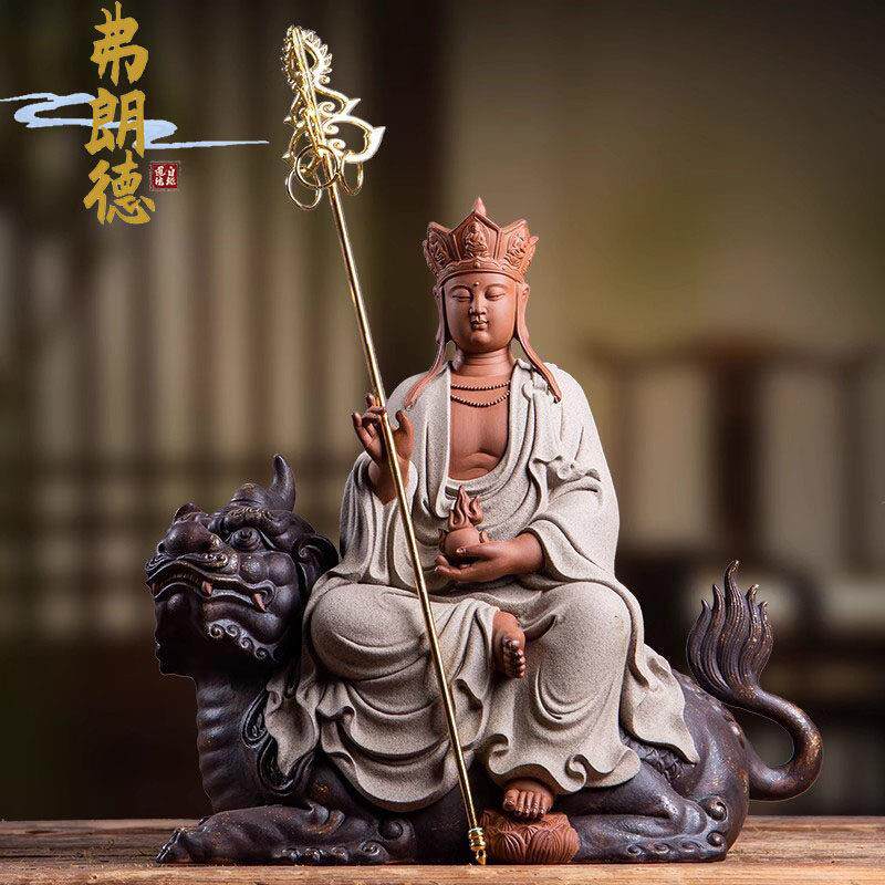 弗朗德手造地藏王菩萨神像摆件陶瓷娑婆三圣摆件地藏菩萨坐谛听像