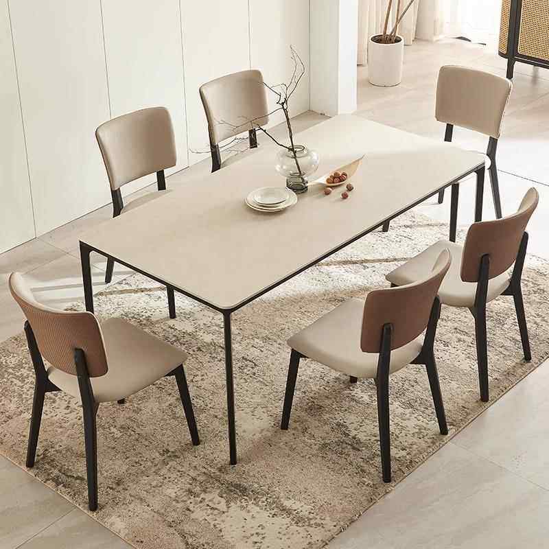 意大利拉米娜岩板餐桌简约长方形小户型德利丰桌子由曲奶油风餐桌