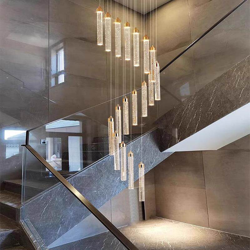别墅楼梯挑空吊灯自建房复式楼loft公寓挑高水晶极简高级感长吊灯