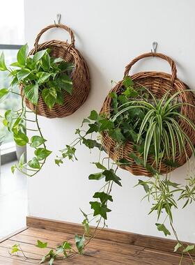 藤编壁挂花篮花盆养花悬挂花瓶
