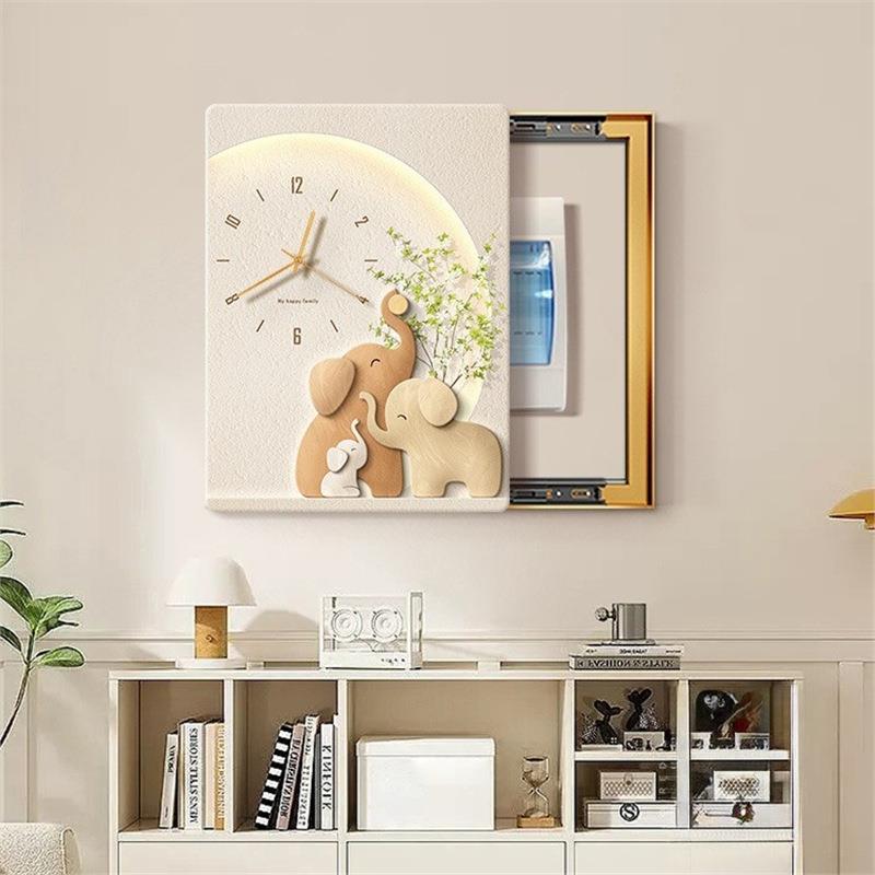 大象表箱装饰画带钟表35523配电箱竖款遮挡时钟挂电弱画闸箱电箱