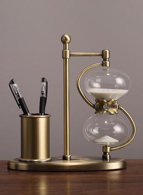 轻奢笔筒沙漏定制LOGO刻字办公室桌摆设高档教师节礼物毕业送老师