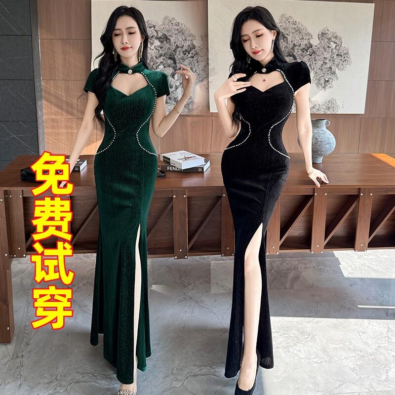 按摩技师工作服气质旗袍柔式沐足晚礼服遮肚子夜场佳丽长裙