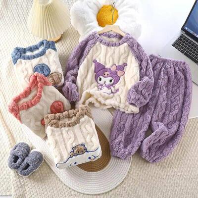 Sanrios Kuromi Pajamas Suit Coral Fleece Cartoon Pure Cotton