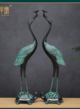 青铜器彷古摆件铜鹤仙鹤灵芝鹤摆件龟鹤延年工艺礼品摆饰礼品玄关