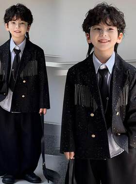 儿童西装套装春秋潮流时尚个性花童男童主持走秀礼服演出西服外套