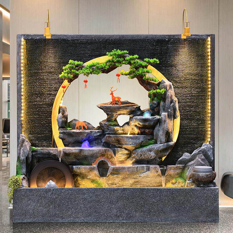 大水幕墙流水屏风户外别墅花园庭院鱼池山水景观假山喷泉瀑布摆件