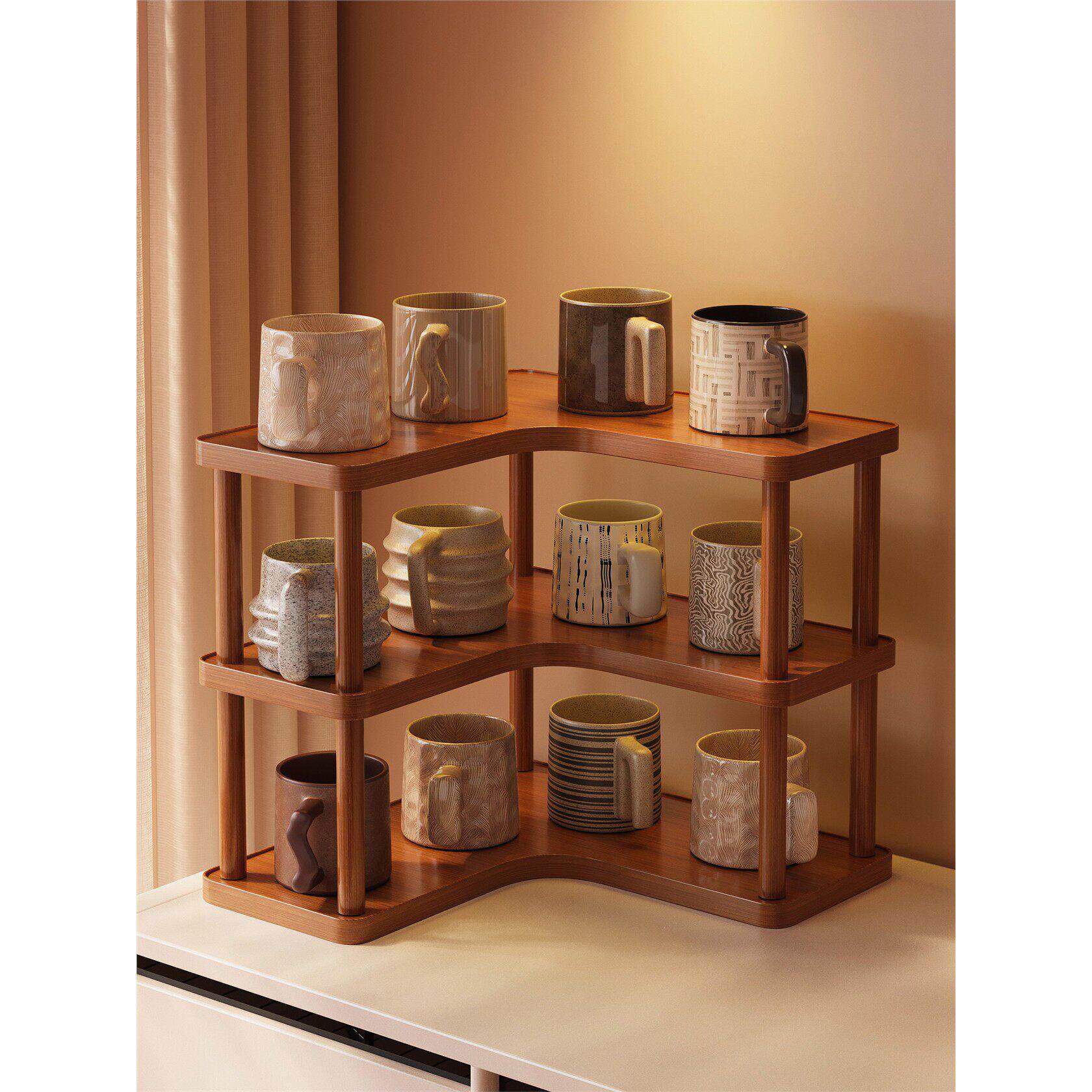 桌面杯架收纳置物架餐桌台面转角咖啡杯马克杯茶杯角落储物三角架