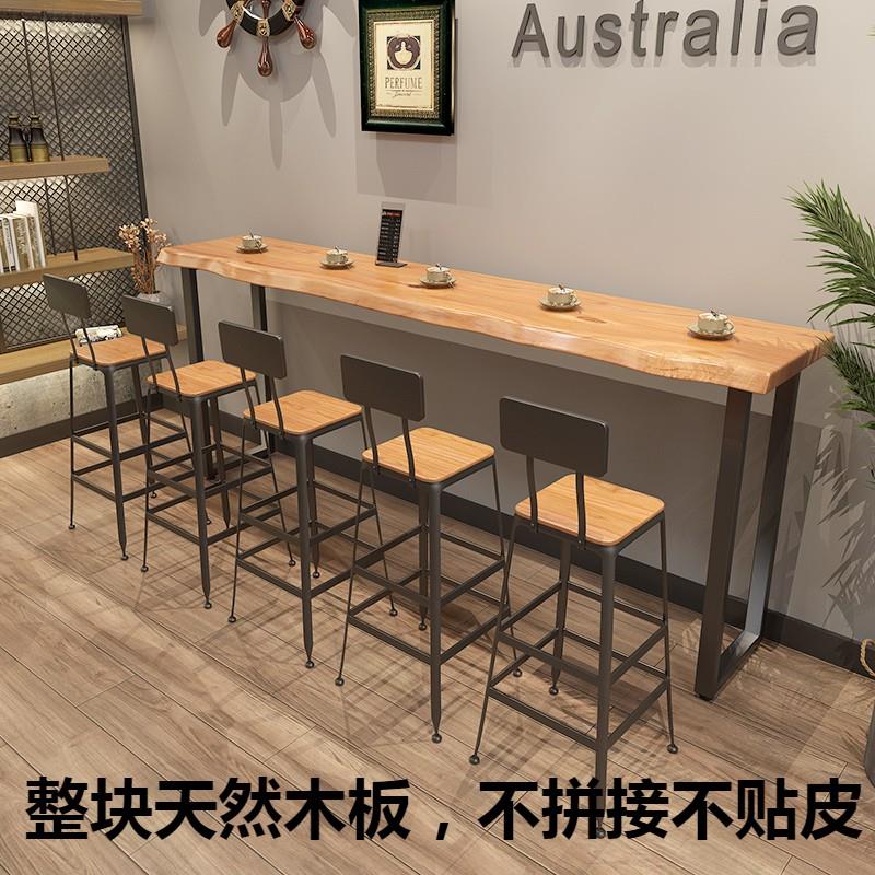实木吧台高脚桌餐桌咖啡吧台桌家用桌子奶茶小吃店靠墙简约长条桌