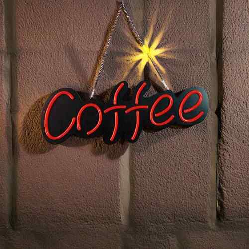 跨境热销coffee造型咖啡厅氛围装饰灯营业灯黑色背景板LED霓虹灯