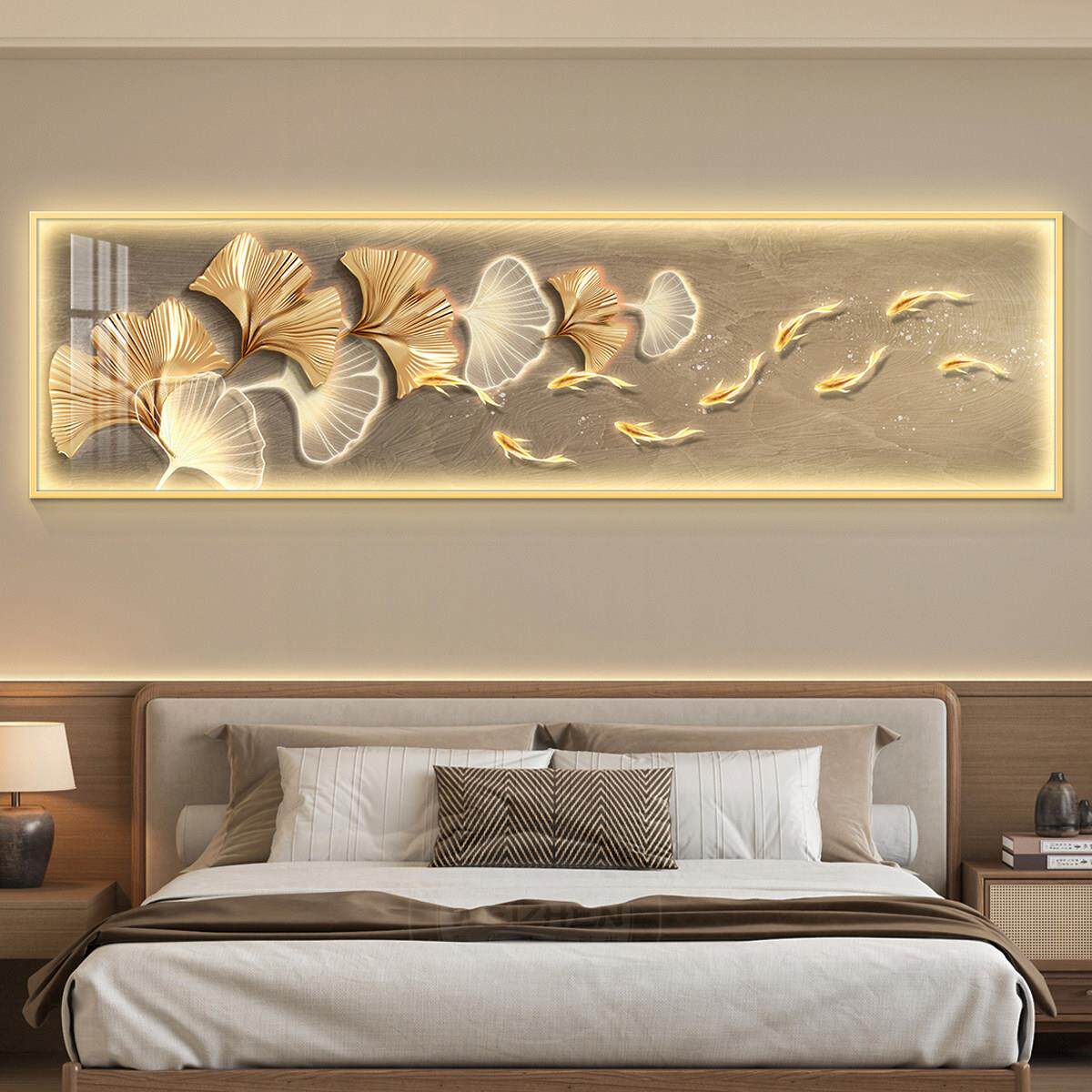 轻奢led带灯卧室床头装饰画简约现代主卧房间温馨挂画壁画高级感