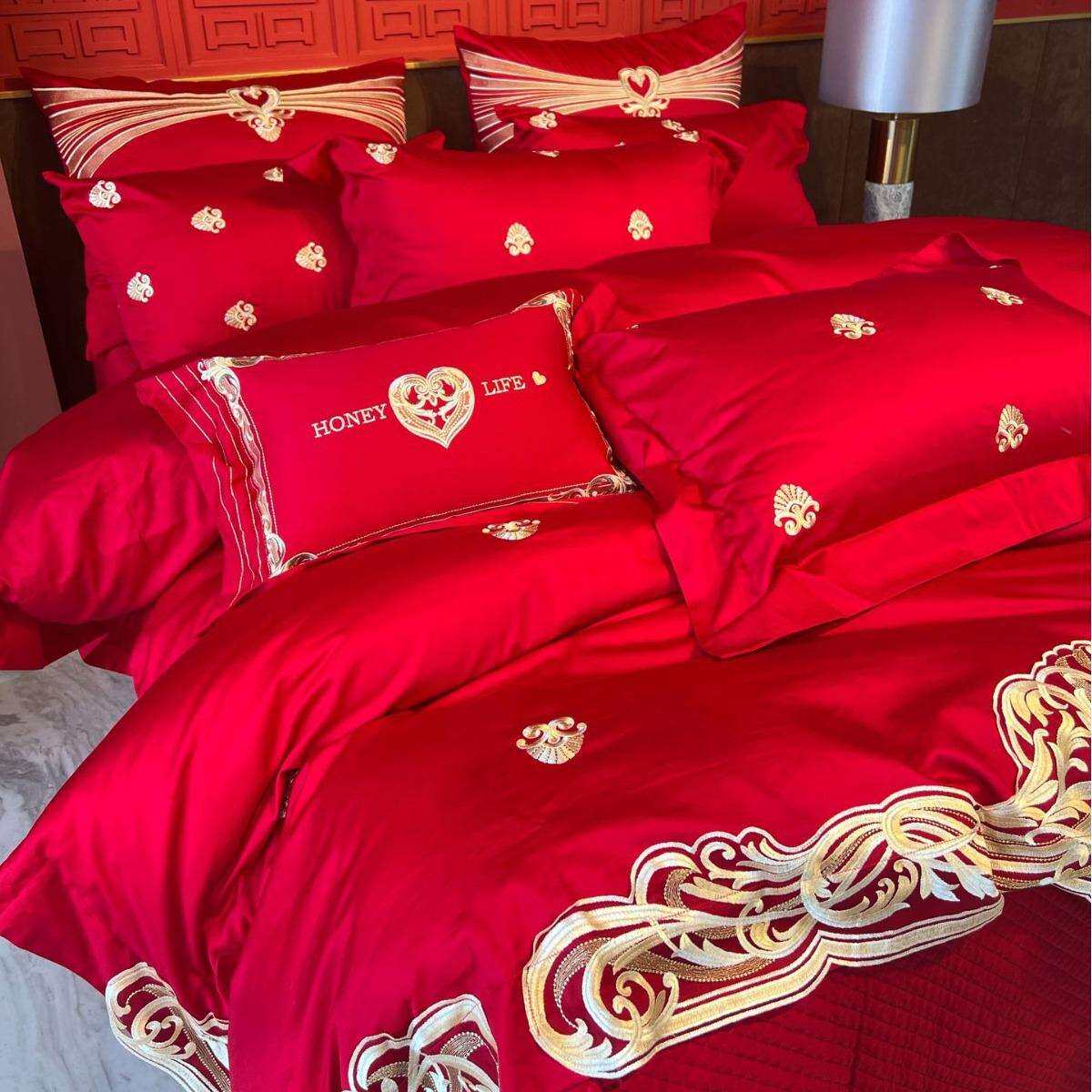 轻奢高档结婚四件套婚庆床上用品备婚红色婚床喜庆六件套婚嫁喜被
