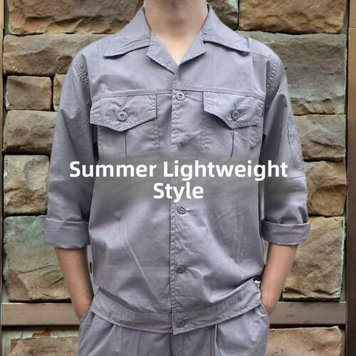 纯棉薄款夏季工作服套装男长袖耐脏透气防晒衣工人劳保工地