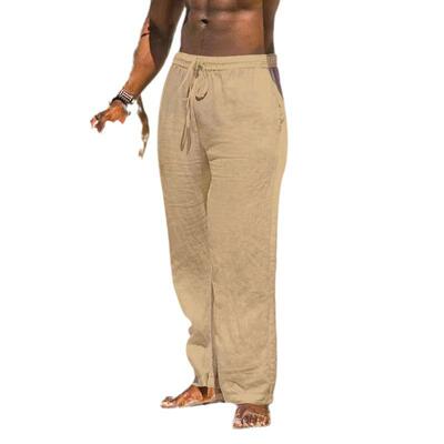 Men Linen Pants Casual Comfy Trouser Tropical Beach