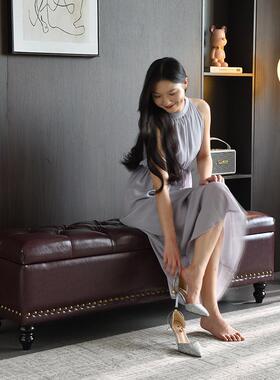 轻奢床尾XA-拉扣凳卧室衣间衣帽试间凳换鞋红凳网床前凳榻现简约