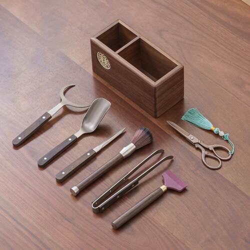 胡桃木现代茶道六君子套装茶剪茶具配件用品大全茶台茶桌工具家用