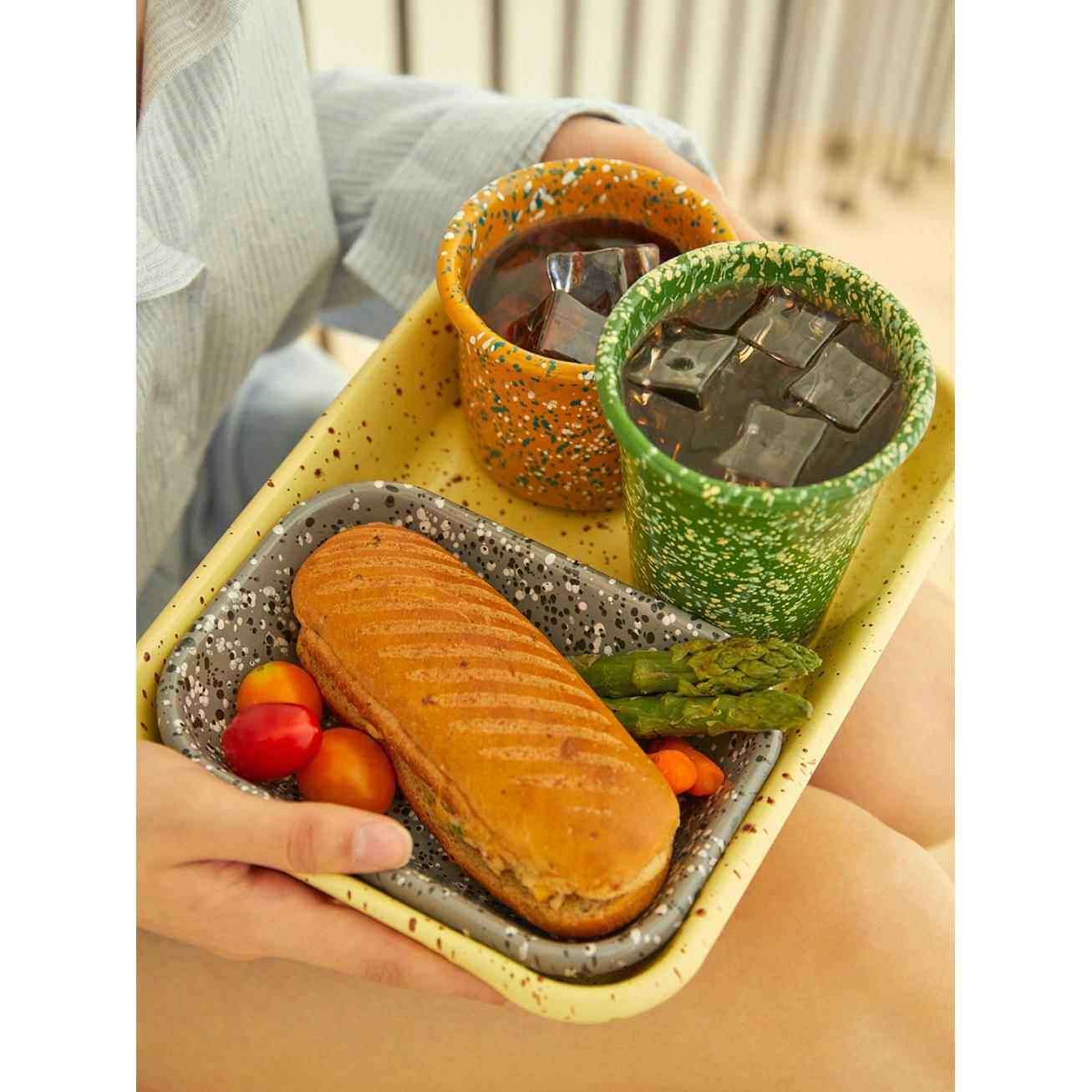 韩国Eding 搪瓷泼墨彩色烤盘备菜盘餐盘料理盘托盘方盘火锅备菜盘