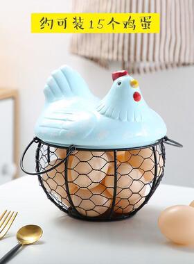 陶物瓷鸡蛋篮水果篮杂蓝陶瓷厨房置物意架创HQF3BG2Y铁收纳铁编篮