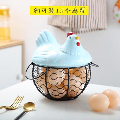 瓷鸡蛋篮水果篮杂物陶厨房置物架瓷创意HQF3BG2Y收蓝陶纳铁编篮铁