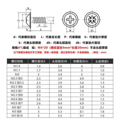 加硬 镀黑PWA十字圆头自带垫片自攻螺丝盘头带垫带介子螺钉M3M4