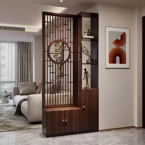 新中式实木屏风隔断客厅遮挡沙发装饰置物架现代玄关柜入户正对门