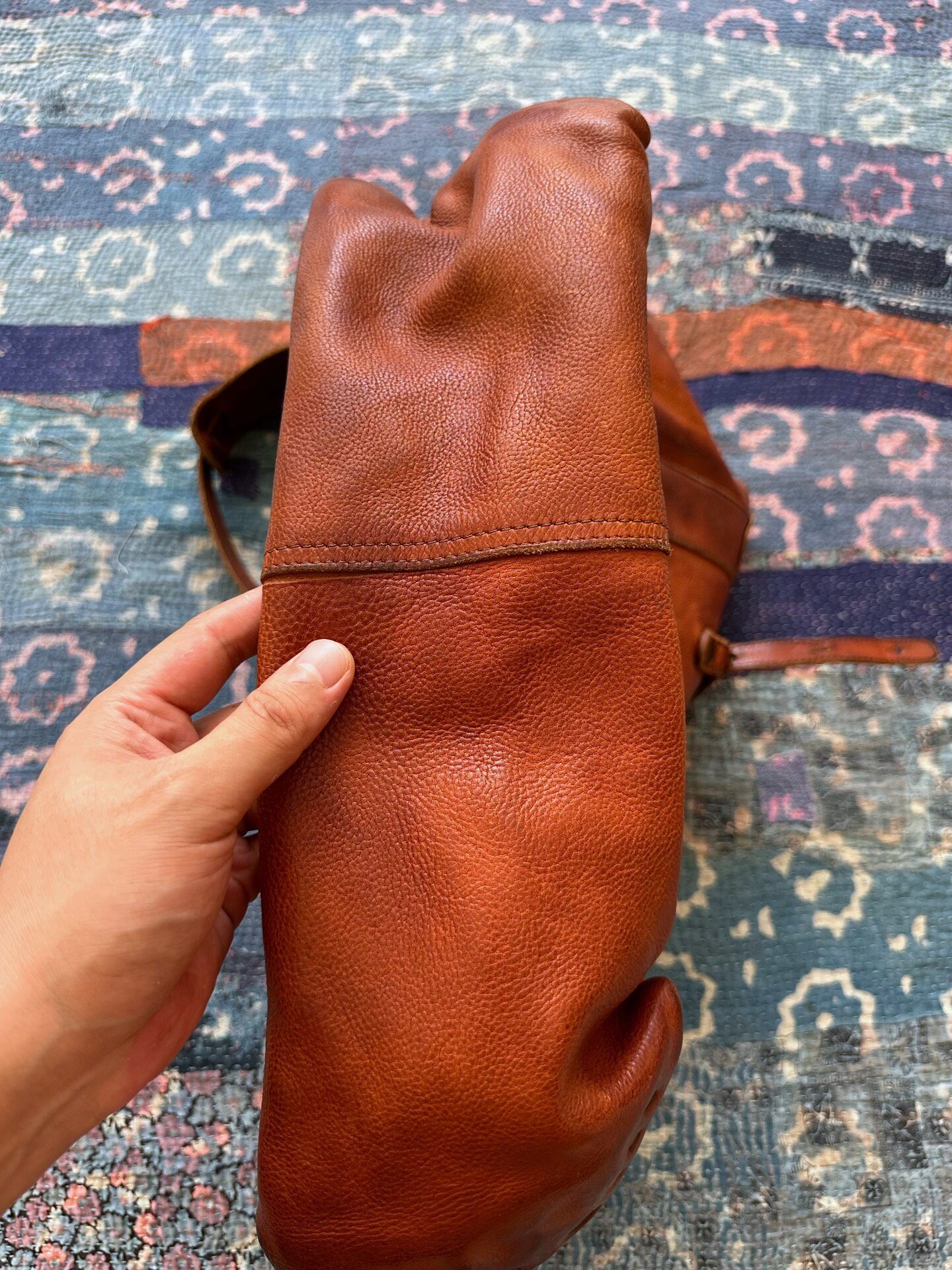 RRL Italian Brown Leather Tote — detail