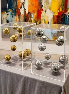 现代简约方形透明亚克力罩球摆件客厅样板房售楼处装饰品桌面摆设