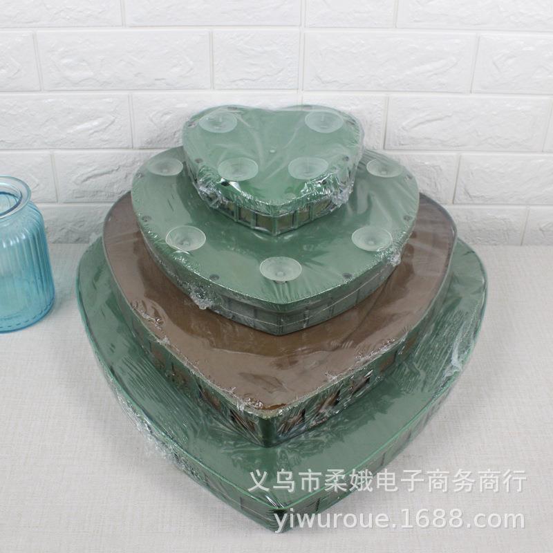 带泥花泥桃心形喜店装饰带吸盘心形大V插花泥婚庆DIY道具用品婚车