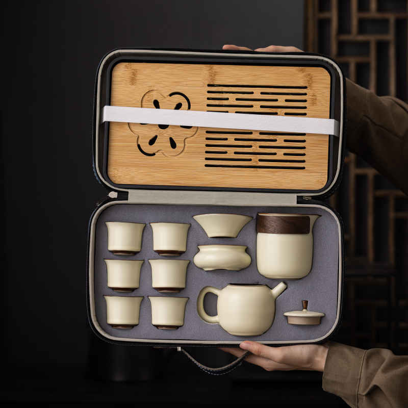 汝窑旅行茶具套装便捷包户外旅游泡茶器露营喝茶泡茶壶功夫快客杯