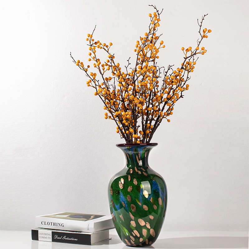 绿色鎏金琉璃花瓶创意轻奢现代客厅玄关角几电视柜装饰餐桌摆件