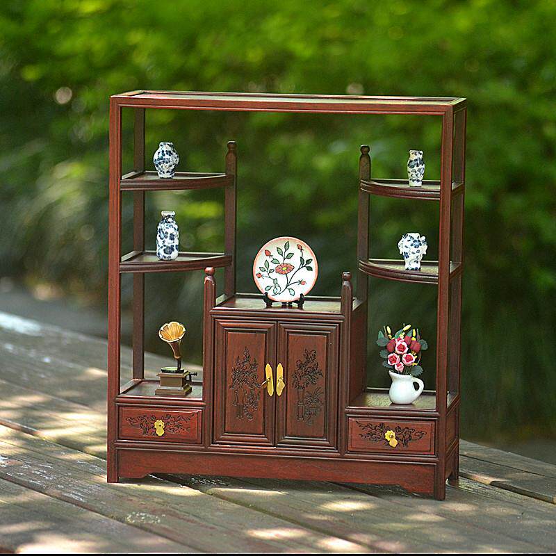 古典娃娃屋微缩红酸枝实木家俱模型 迷你月门床躺椅办公桌博古架