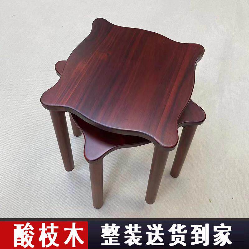 红酸枝木方凳家用茶桌客厅轻奢可叠叠放凳子学习高板实木餐桌圆凳
