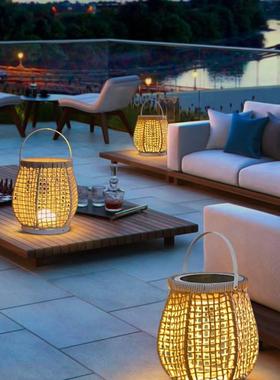 户外灯庭院灯花园景观灯防水充电手提灯露台编织灯落地灯太阳能灯