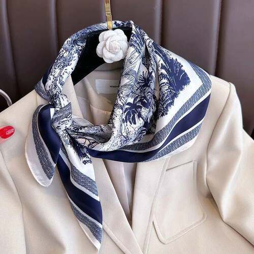 1pcs 70cm Plant-printed Silk Scarf Women Simulated Silk Eleg
