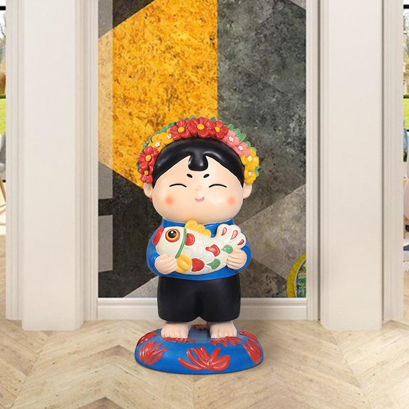 唐小圆簪花国潮树脂工艺品可爱风文创门店玄关门口装饰创意摆设