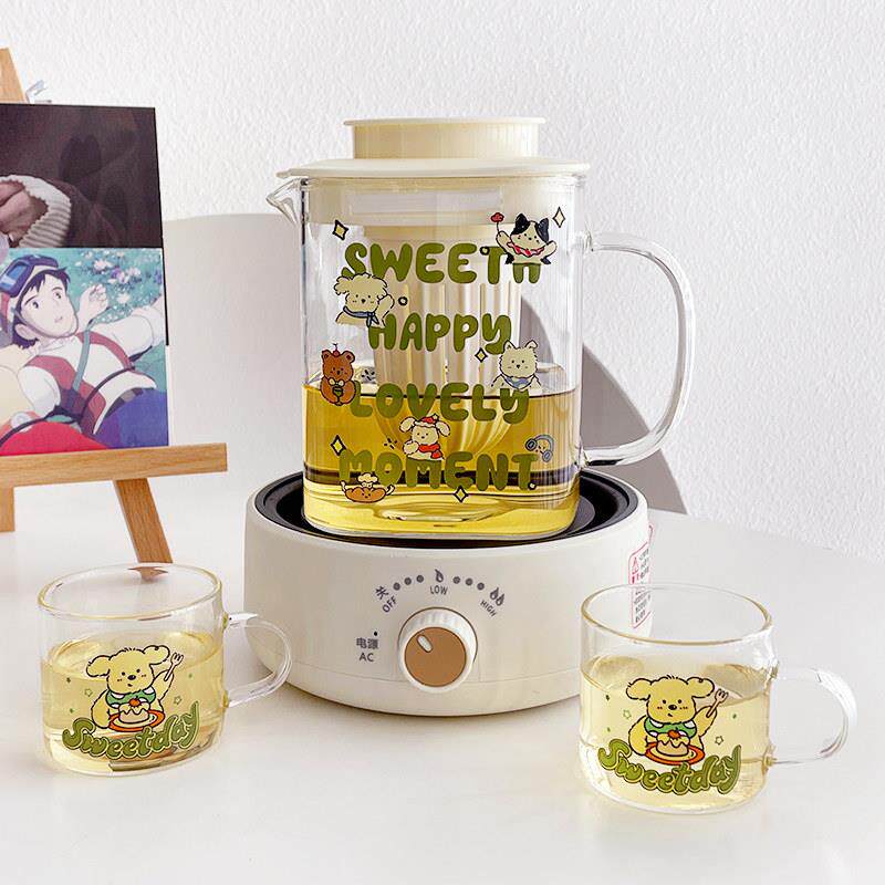 茶水分离电炖玻璃杯大容量可加热水杯养生杯套装黑晶炉煮花茶杯子