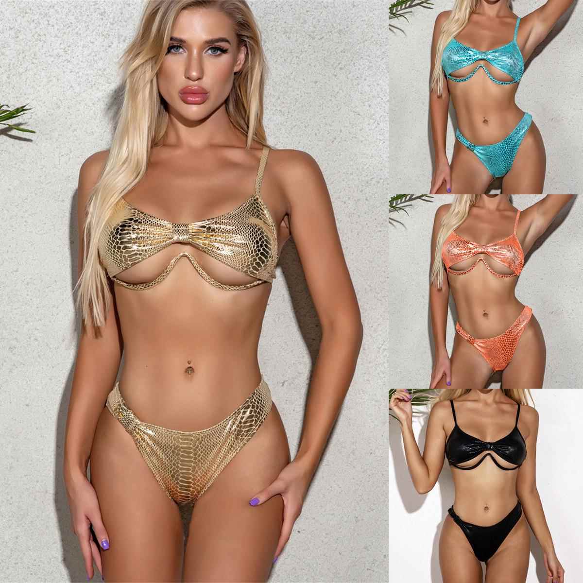 Chanshuang solid color swimsuit bikini steel support bow