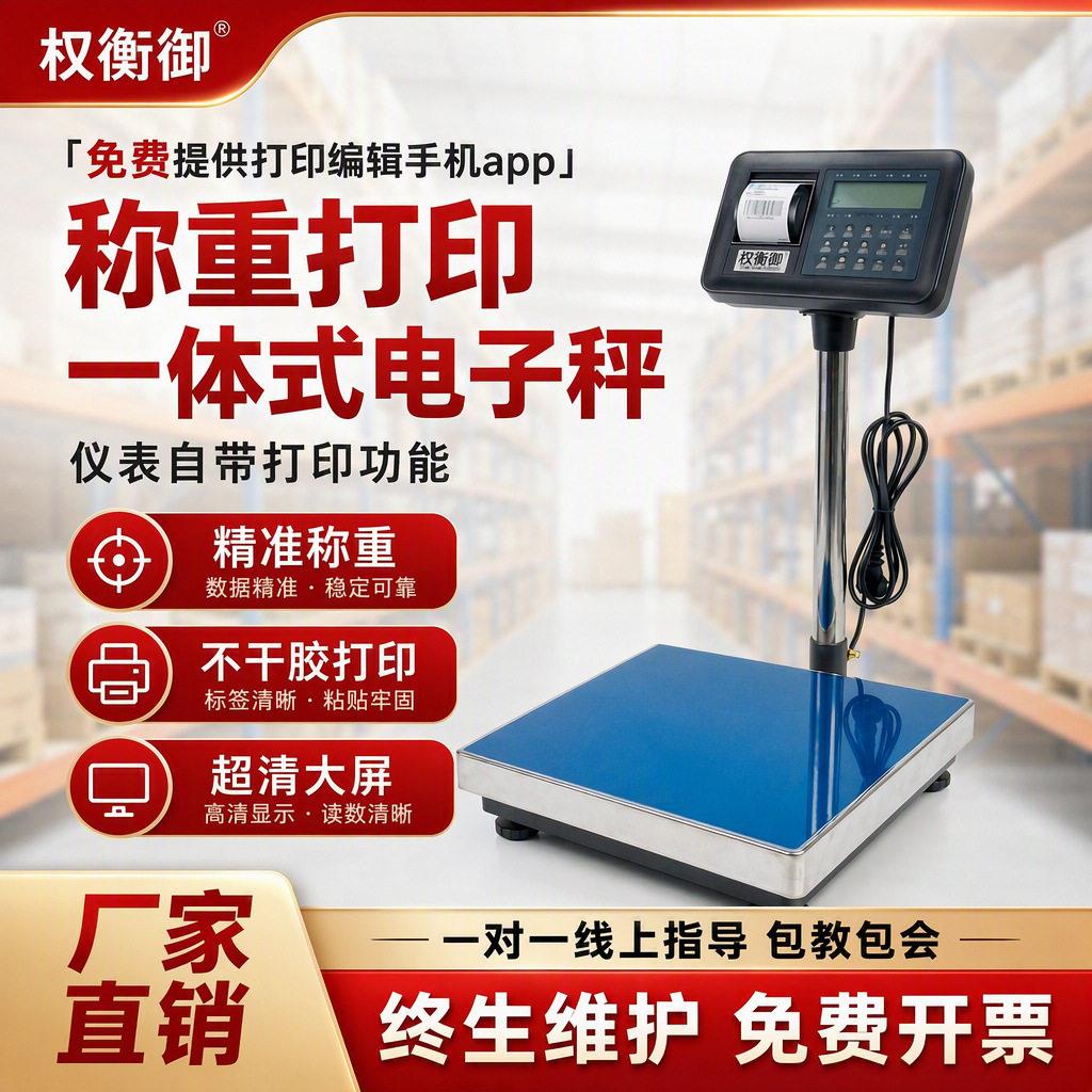 打印电子秤00kg重称标签小票打印手机可编辑工业精度电子台称
