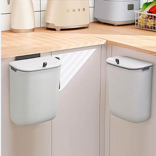 Plastic wall mounted trash can with sliding cover and lid, b